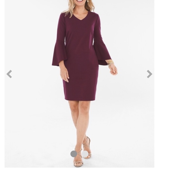 Chico's Dresses & Skirts - NWT Chicos Ponte Sheath Dress Flare Sleeve Shift Dress Long Sleeve Chicos Sz 2